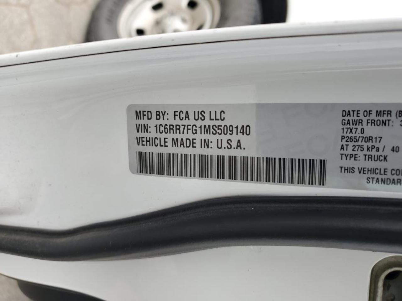 1C6RR7FG1MS509140 2021 Ram 1500 Classic Tradesman