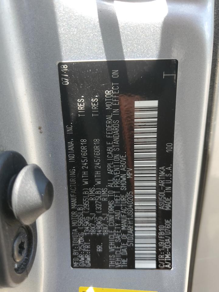 2018 Toyota Highlander Le VIN: 5TDZARFH1JS040205 Lot: 64968194