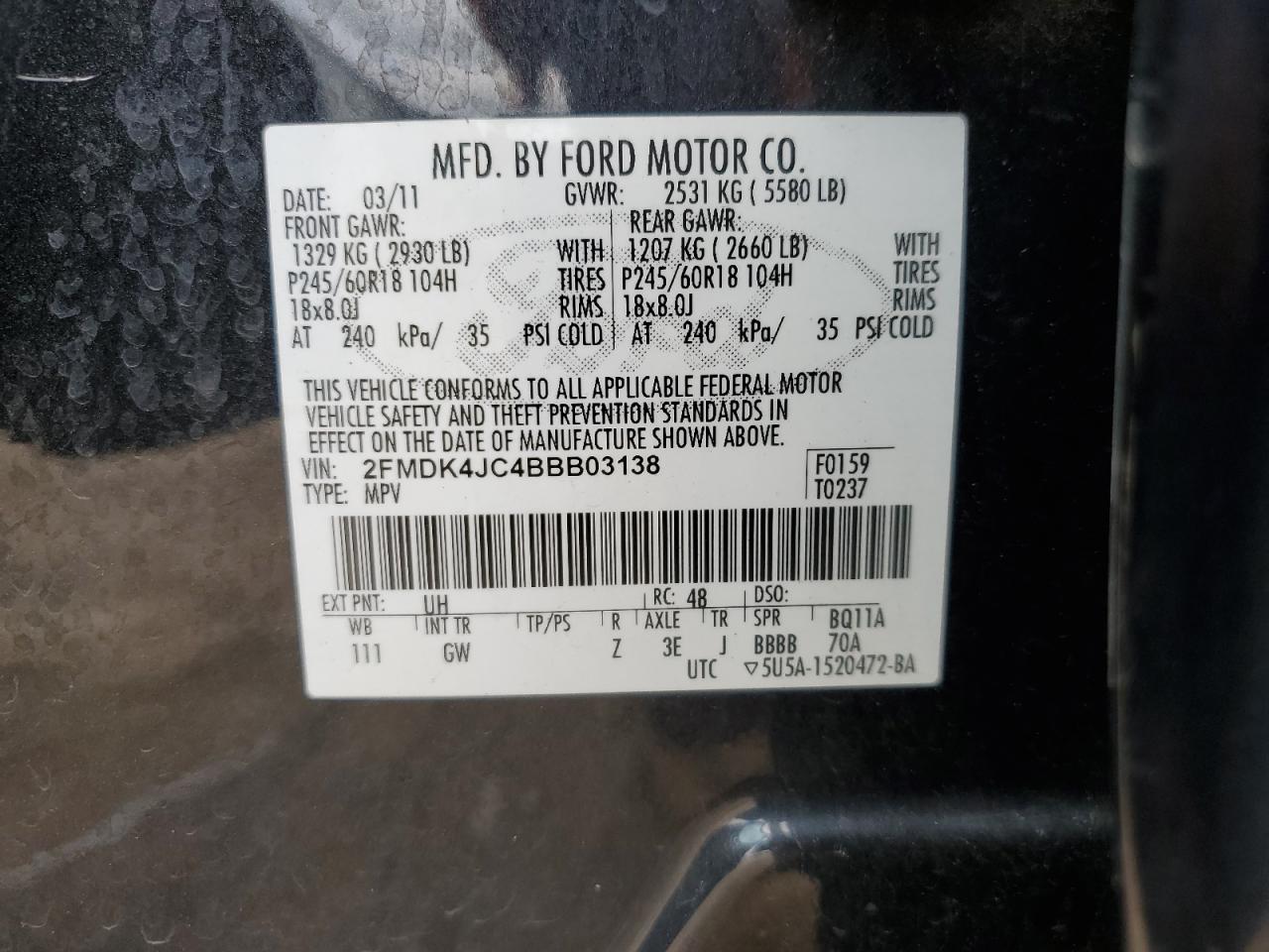 2FMDK4JC4BBB03138 2011 Ford Edge Sel