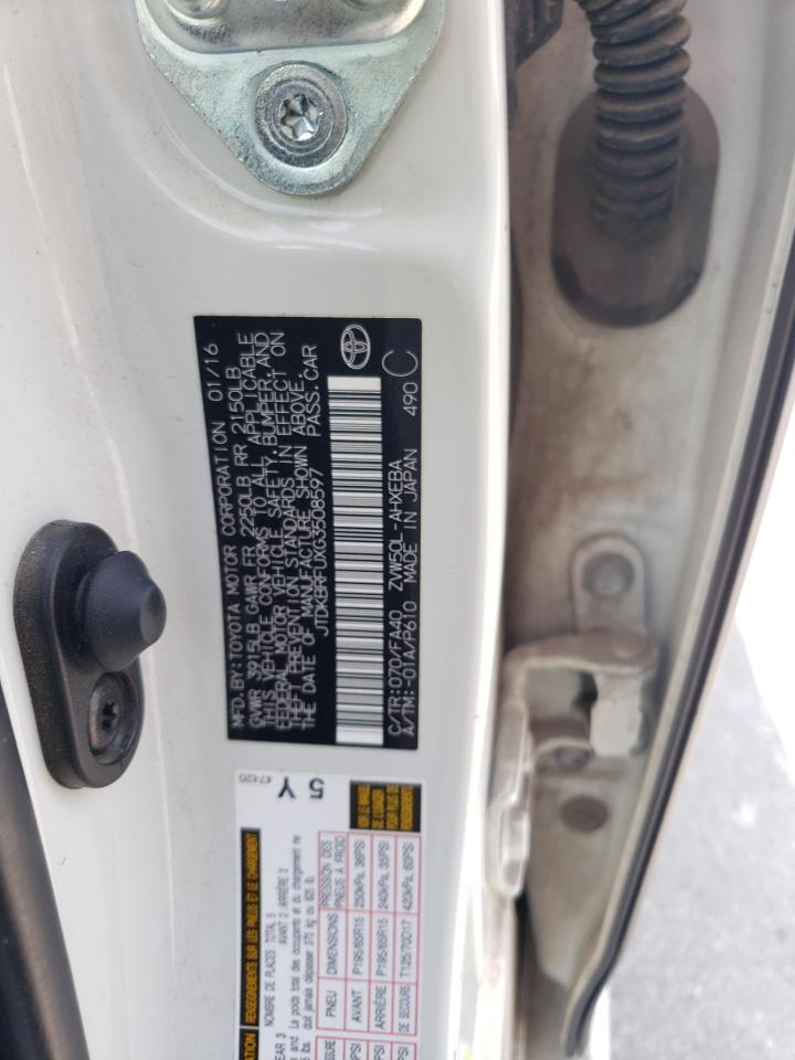 2016 Toyota Prius VIN: JTDKBRFUXG3508597 Lot: 66146804