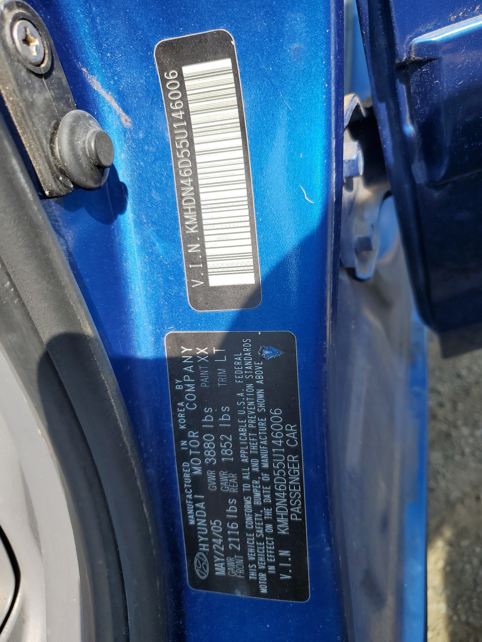 KMHDN46D55U146006 2005 Hyundai Elantra Gls