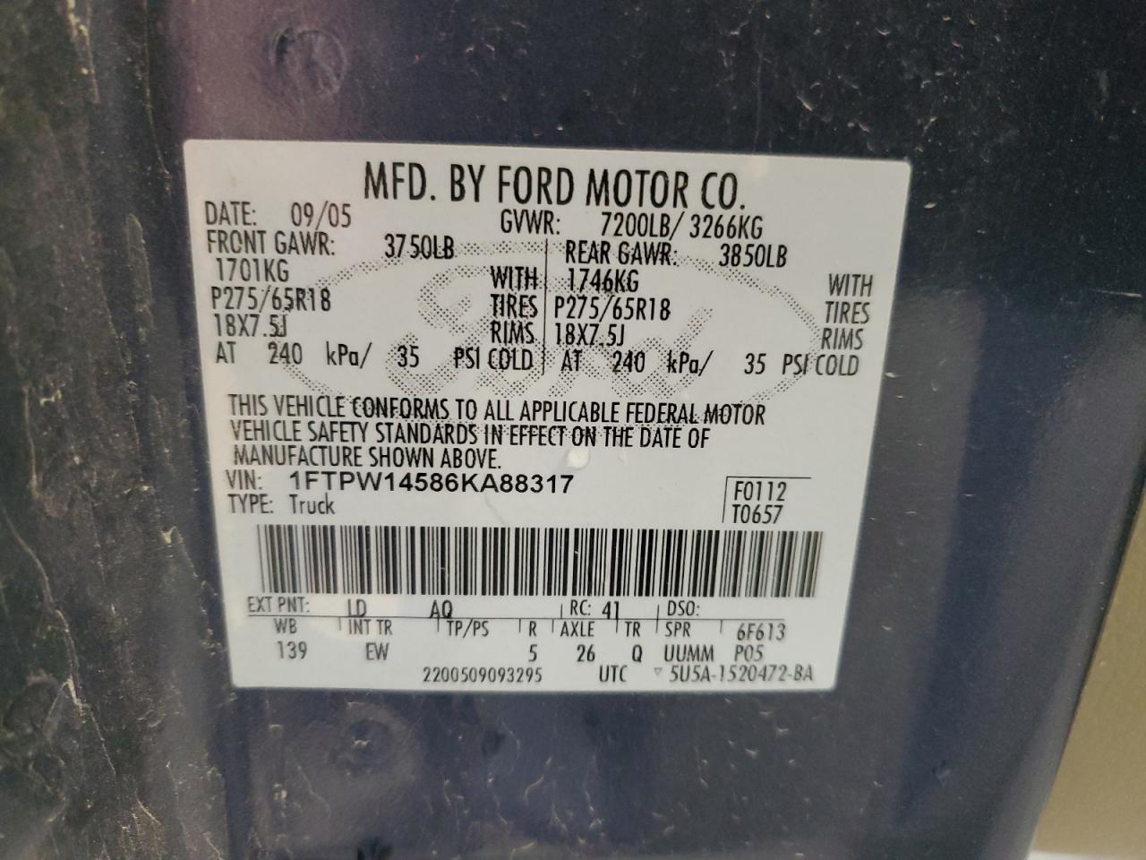 1FTPW14586KA88317 2006 Ford F150 Supercrew