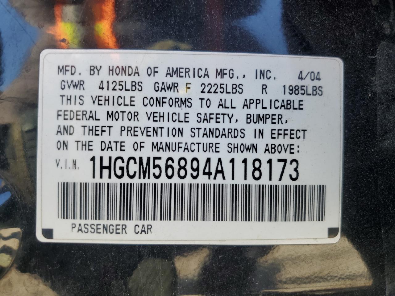 2004 Honda Accord Ex VIN: 1HGCM56894A118173 Lot: 69274524