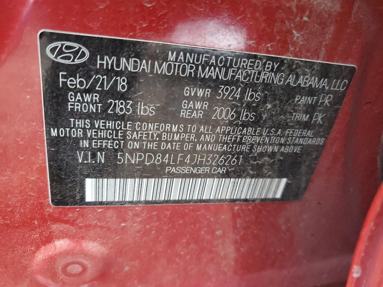 2018 Hyundai Elantra Sel VIN: 5NPD84LF4JH326261 Lot: 66363644