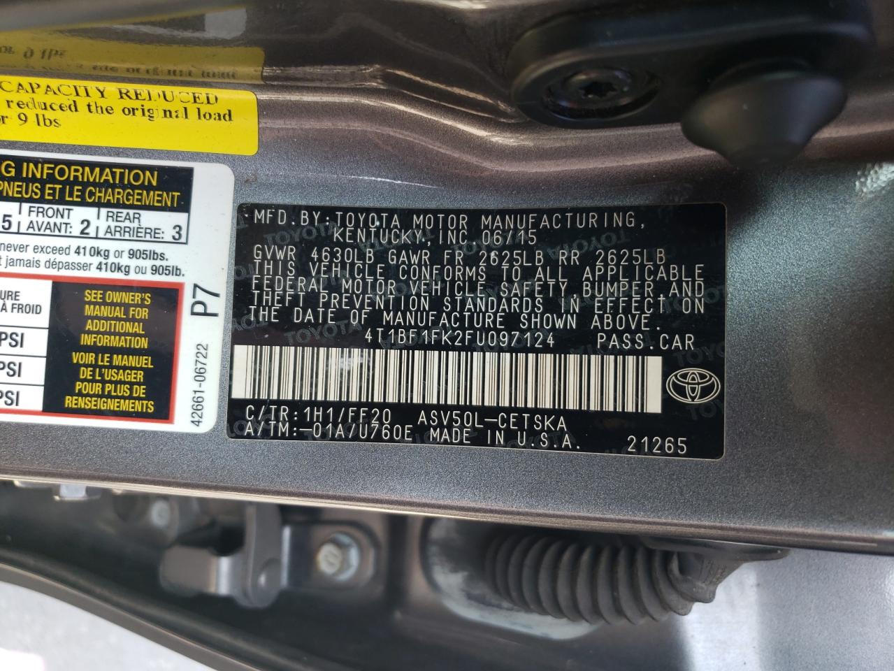 2015 Toyota Camry Le VIN: 4T1BF1FK2FU097124 Lot: 68531934