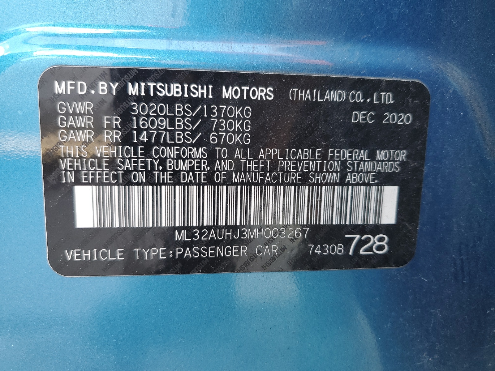 ML32AUHJ3MH003267 2021 Mitsubishi Mirage Es