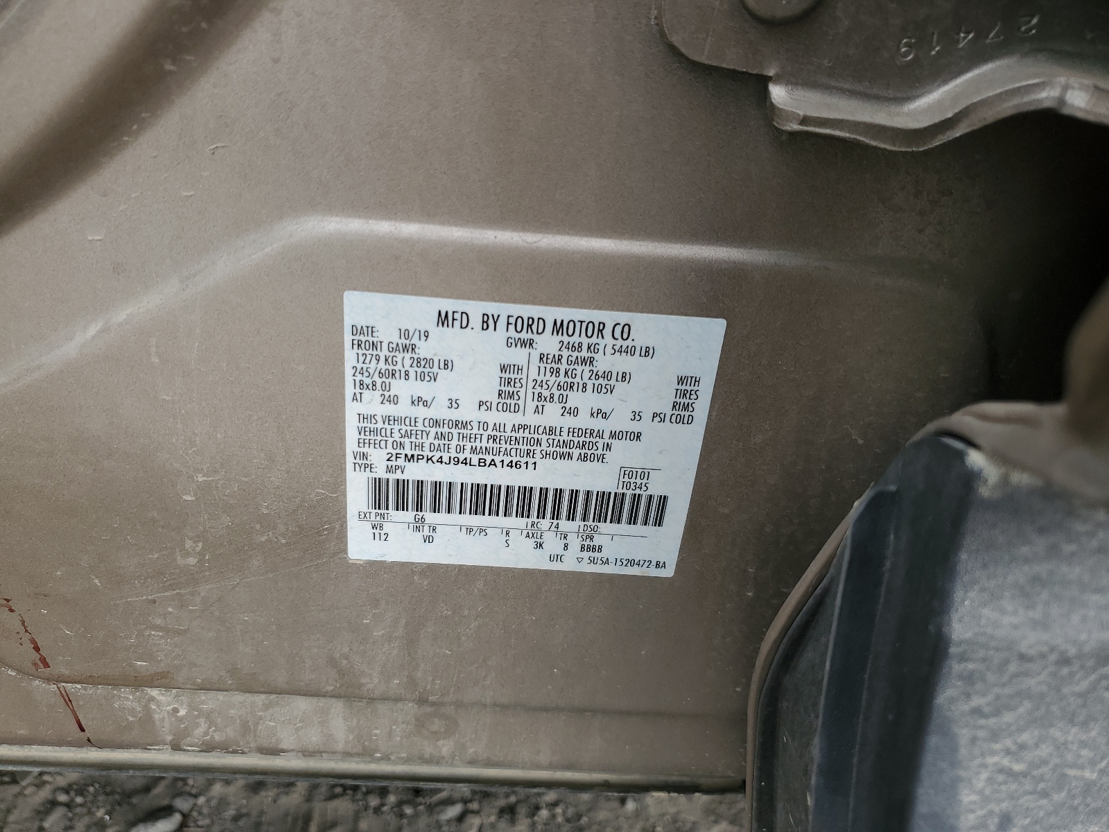 2FMPK4J94LBA14611 2020 Ford Edge Sel