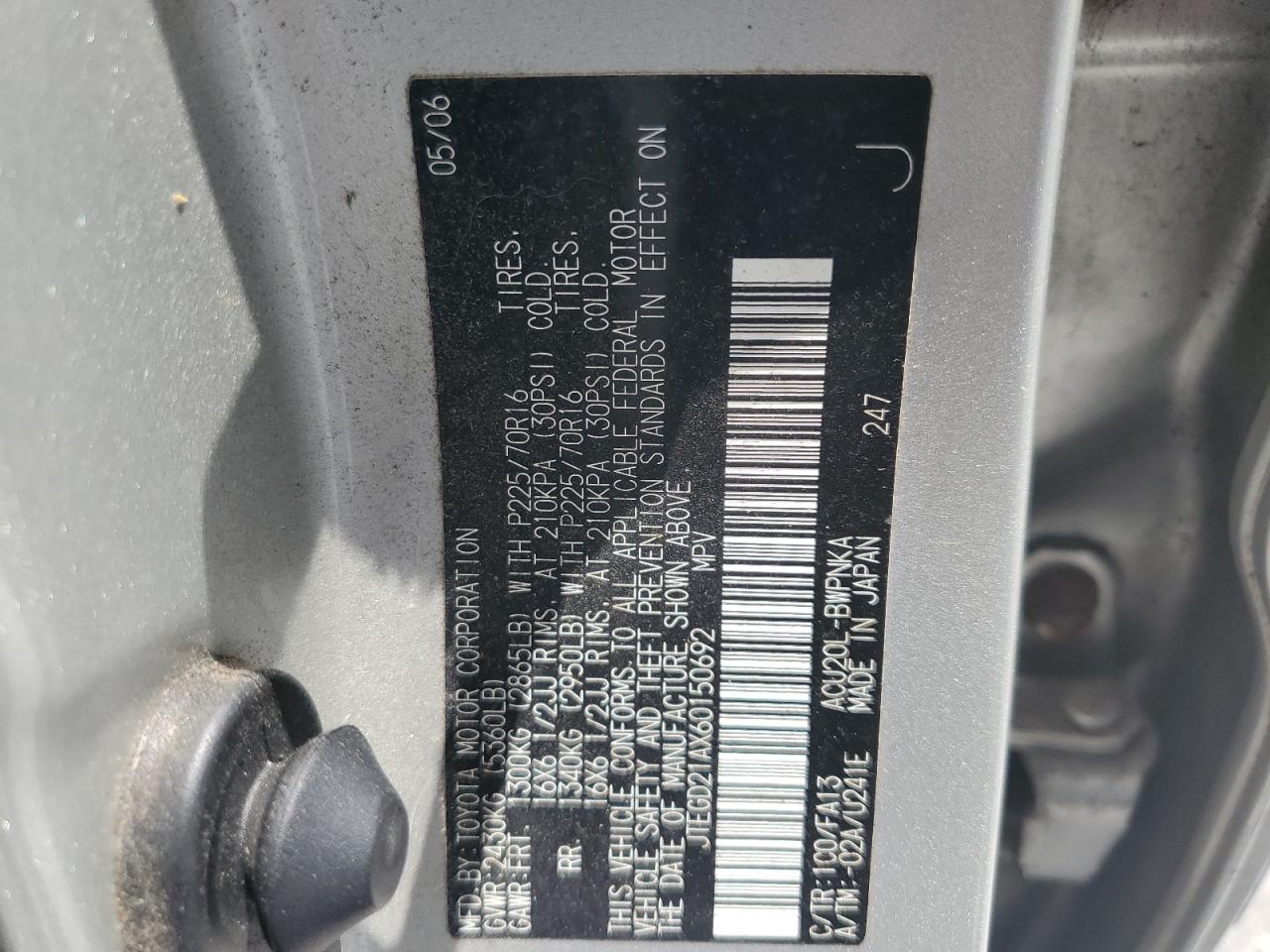 2006 Toyota Highlander VIN: JTEGD21AX60150692 Lot: 65801924