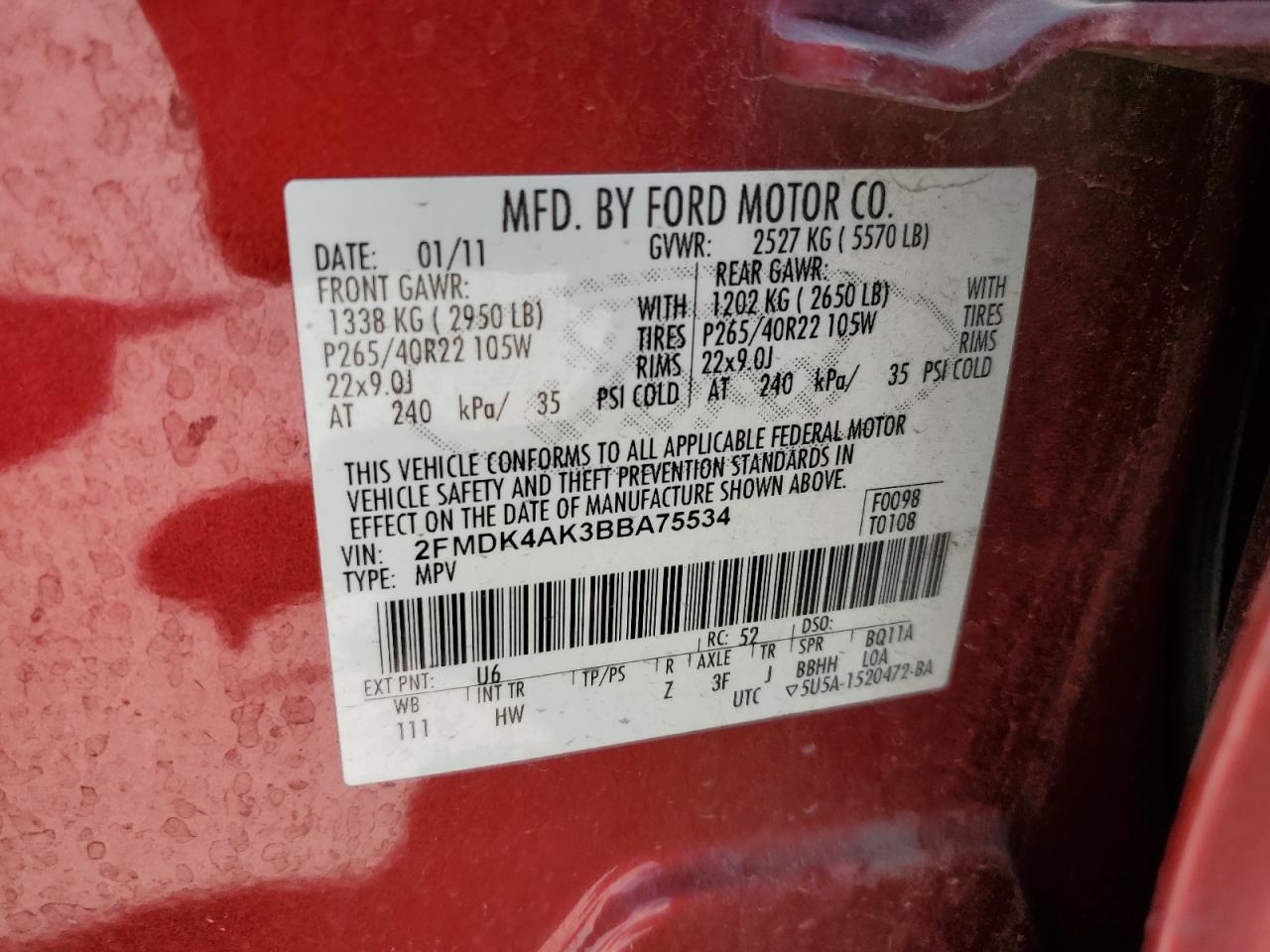 2FMDK4AK3BBA75534 2011 Ford Edge Sport