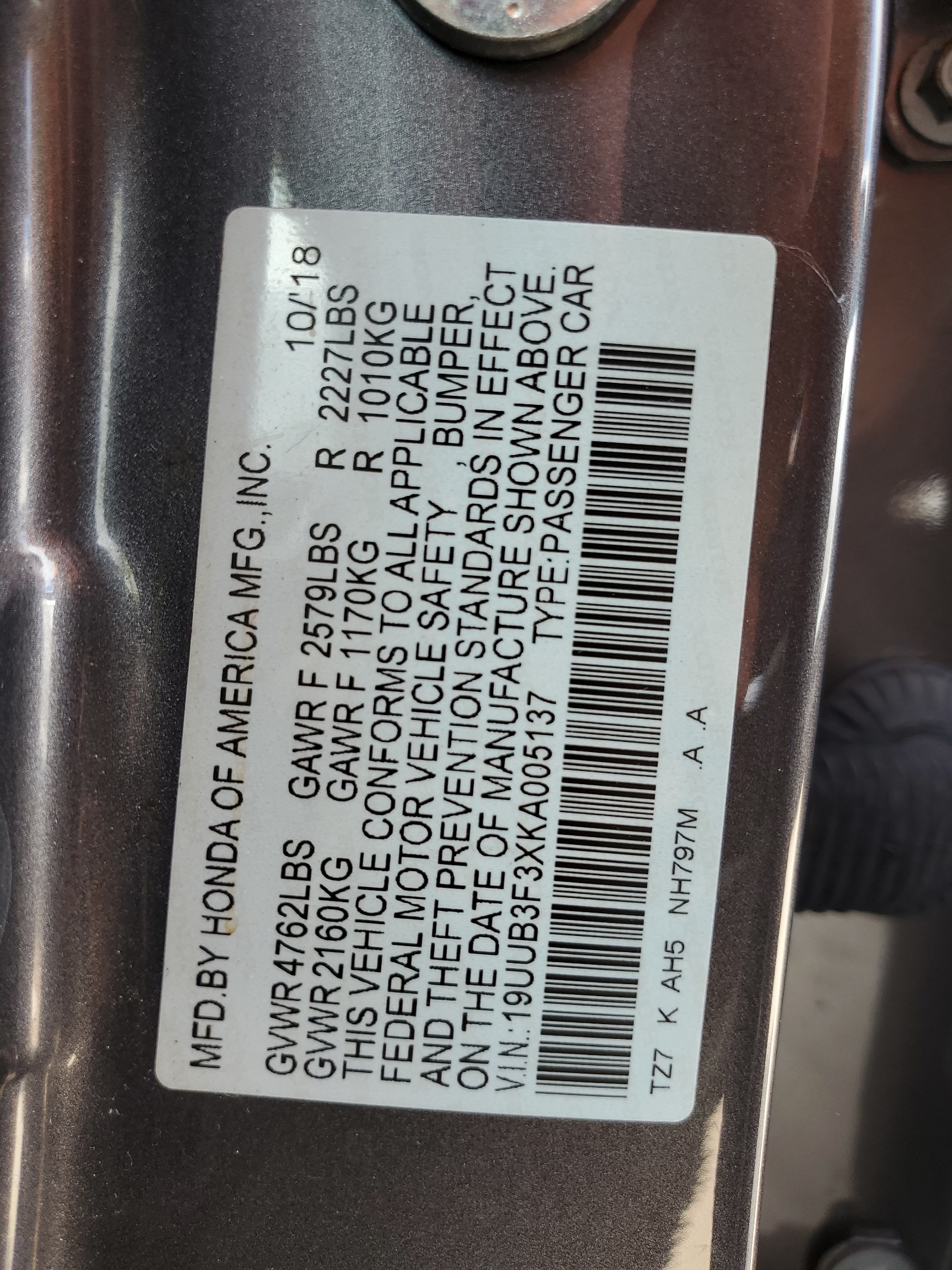 19UUB3F3XKA005137 2019 Acura Tlx