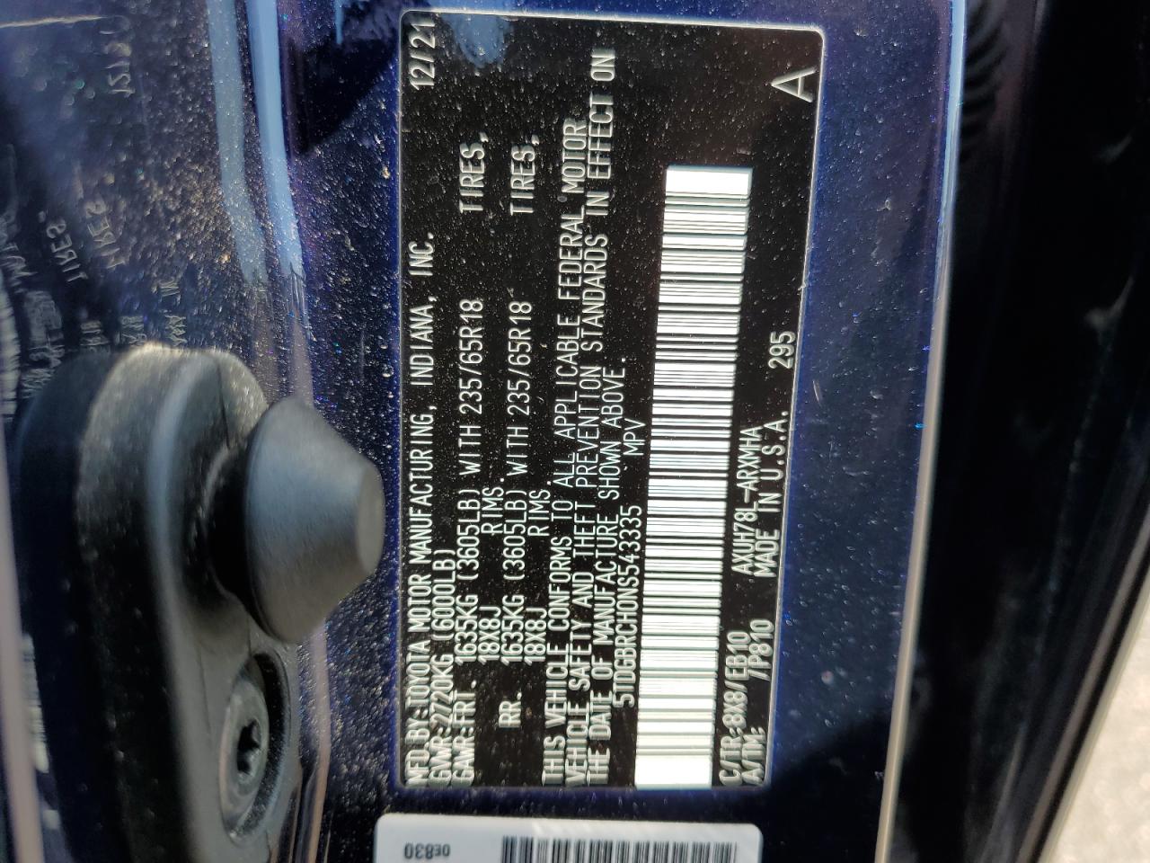 2022 Toyota Highlander Hybrid Xle VIN: 5TDGBRCH0NS543335 Lot: 66100984