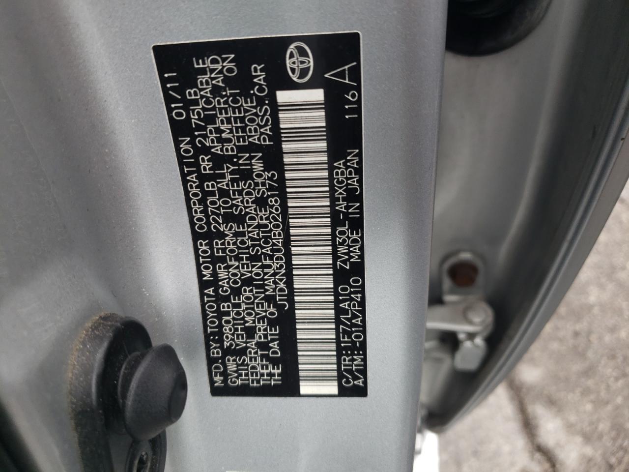 JTDKN3DU4B0268173 2011 Toyota Prius