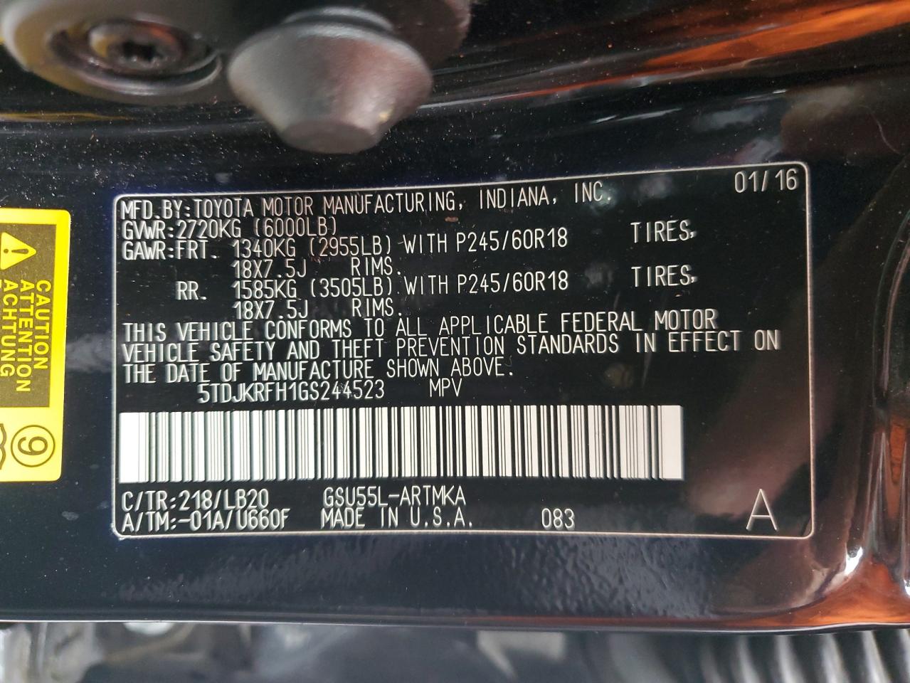 2016 Toyota Highlander Xle VIN: 5TDJKRFH1GS244523 Lot: 65840934