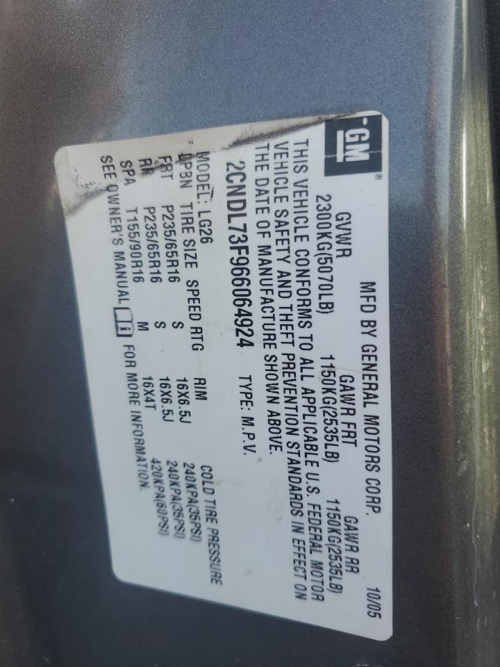 2006 Chevrolet Equinox Lt VIN: 2CNDL73F966064924 Lot: 67284654