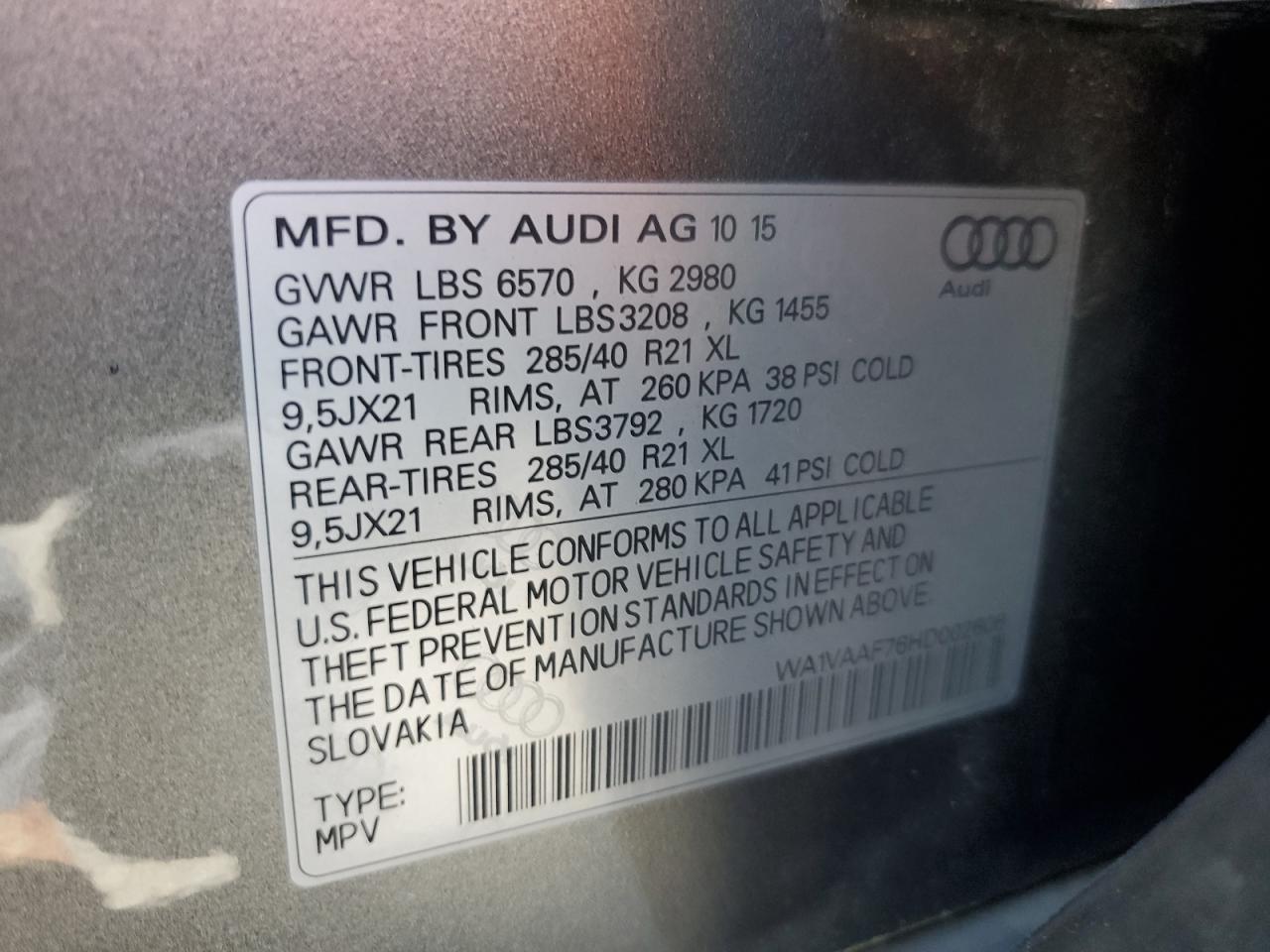 WA1VAAF76HD002606 2017 Audi Q7 Prestige