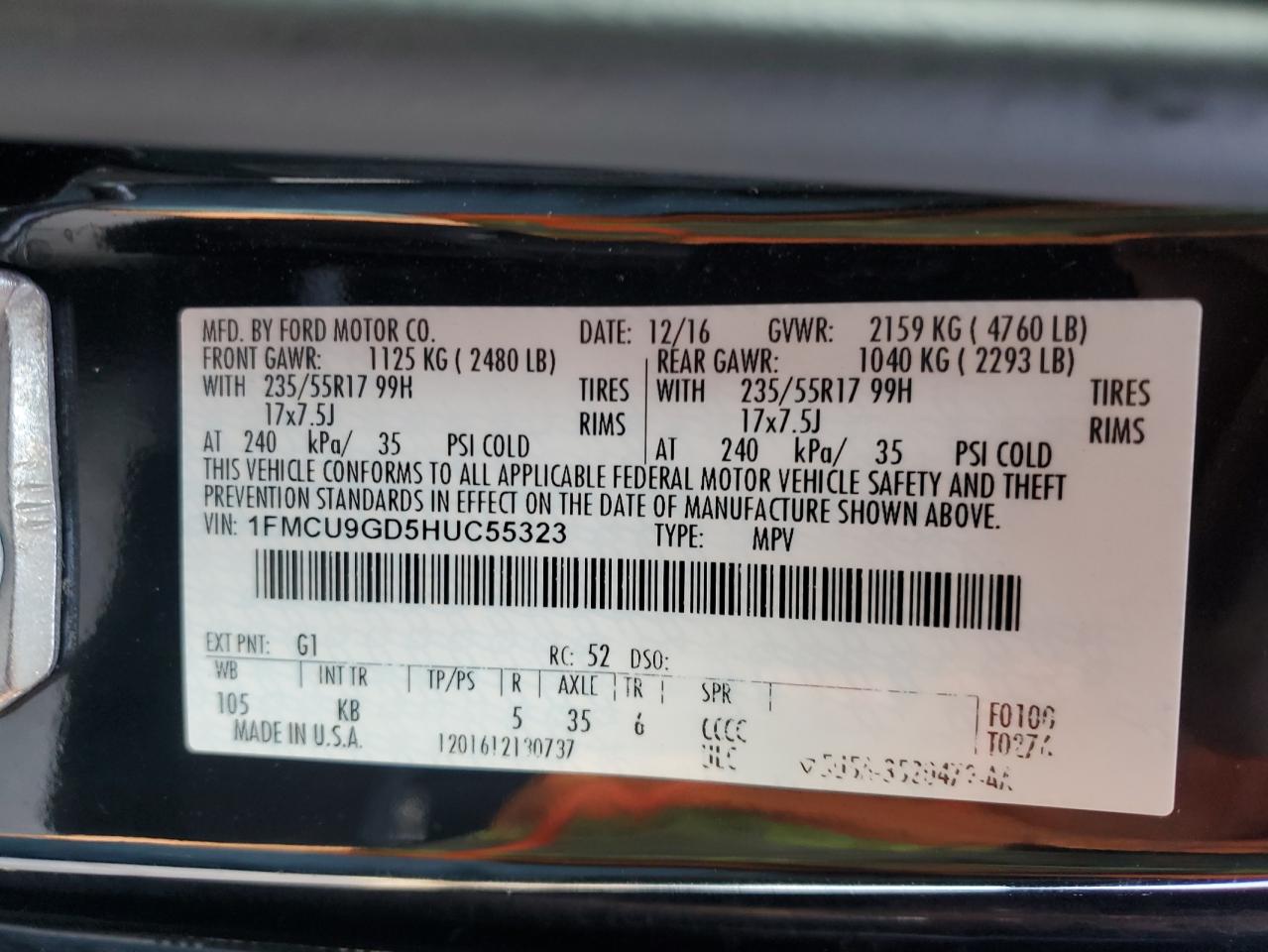 1FMCU9GD5HUC55323 2017 Ford Escape Se