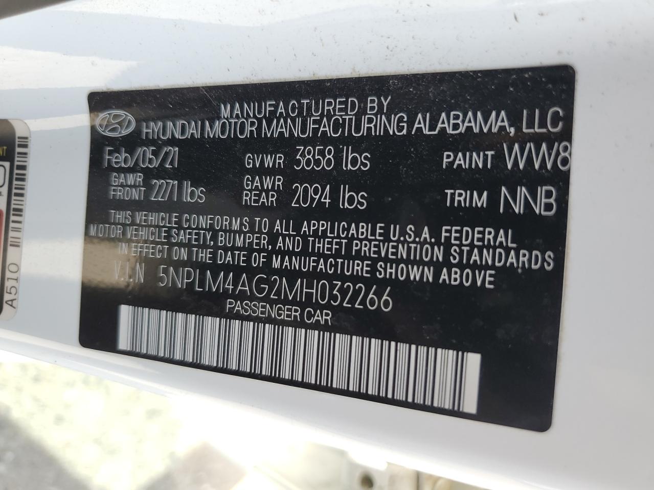 5NPLM4AG2MH032266 2021 Hyundai Elantra Sel