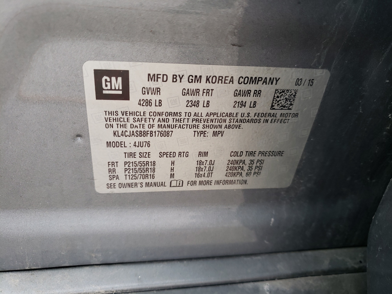 KL4CJASB8FB176087 2015 Buick Encore