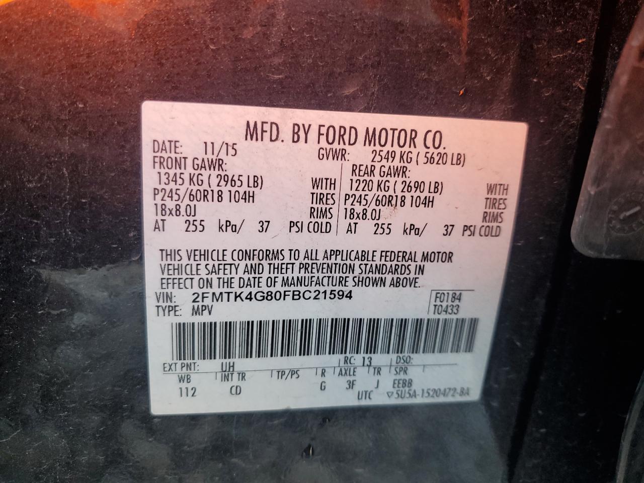 2FMTK4G80FBC21594 2015 Ford Edge Se