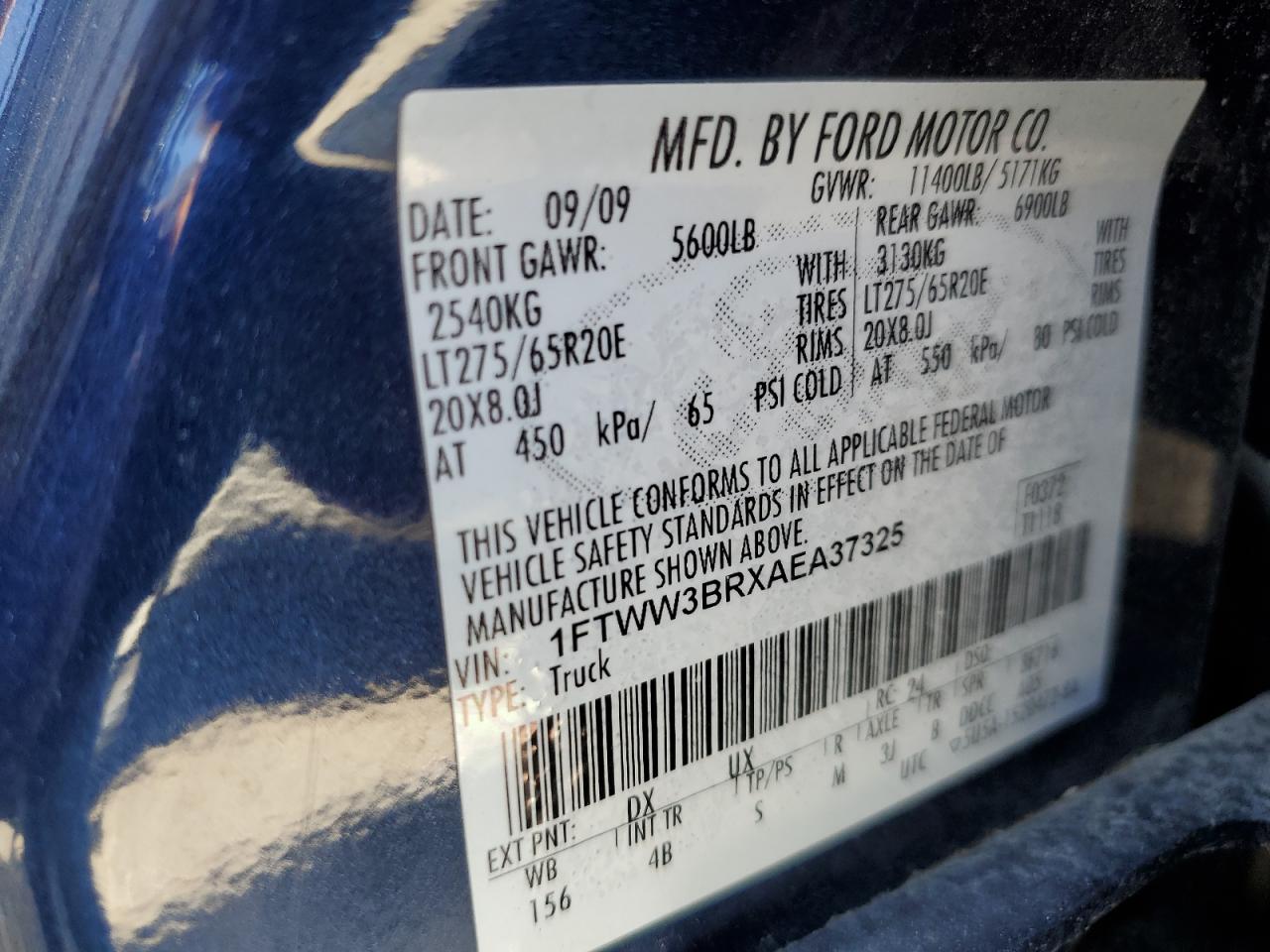 2010 Ford F350 Super Duty VIN: 1FTWW3BRXAEA37325 Lot: 66772354