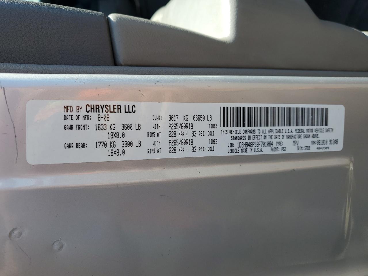 2009 Dodge Durango Slt VIN: 1D8HB48P59F701084 Lot: 68892584