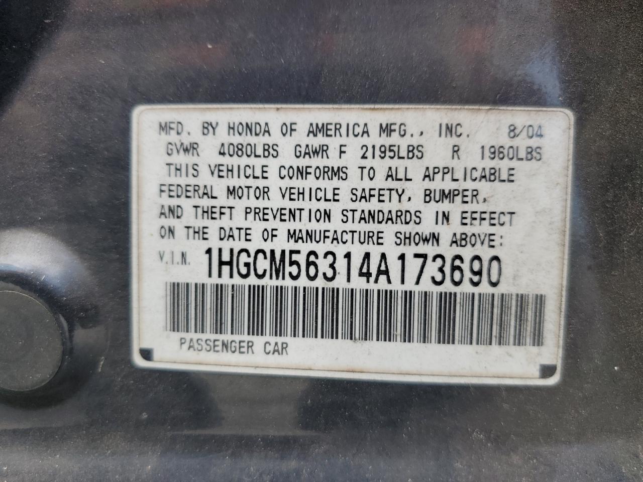 1HGCM56314A173690 2004 Honda Accord Lx