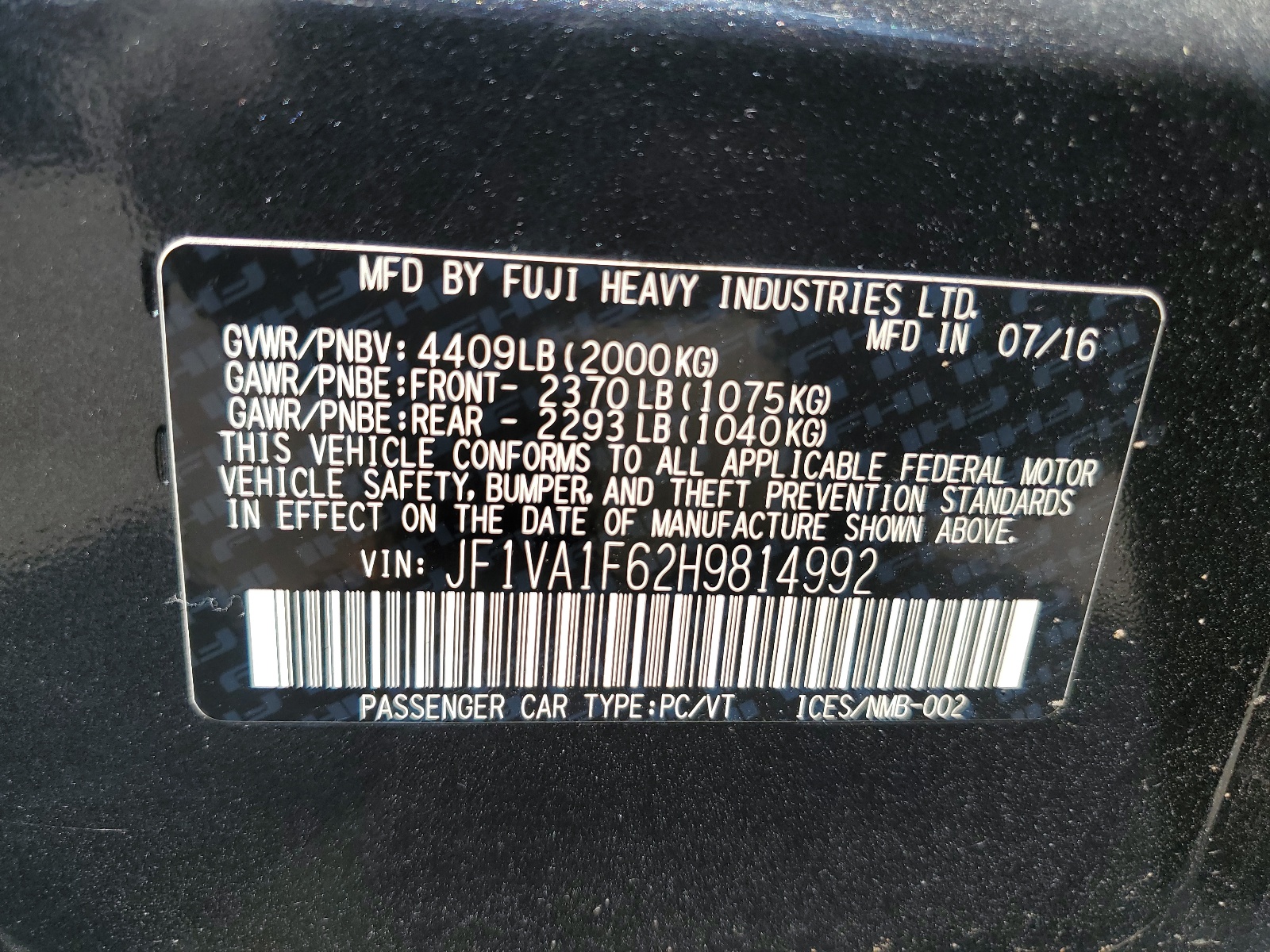 JF1VA1F62H9814992 2017 Subaru Wrx Premium