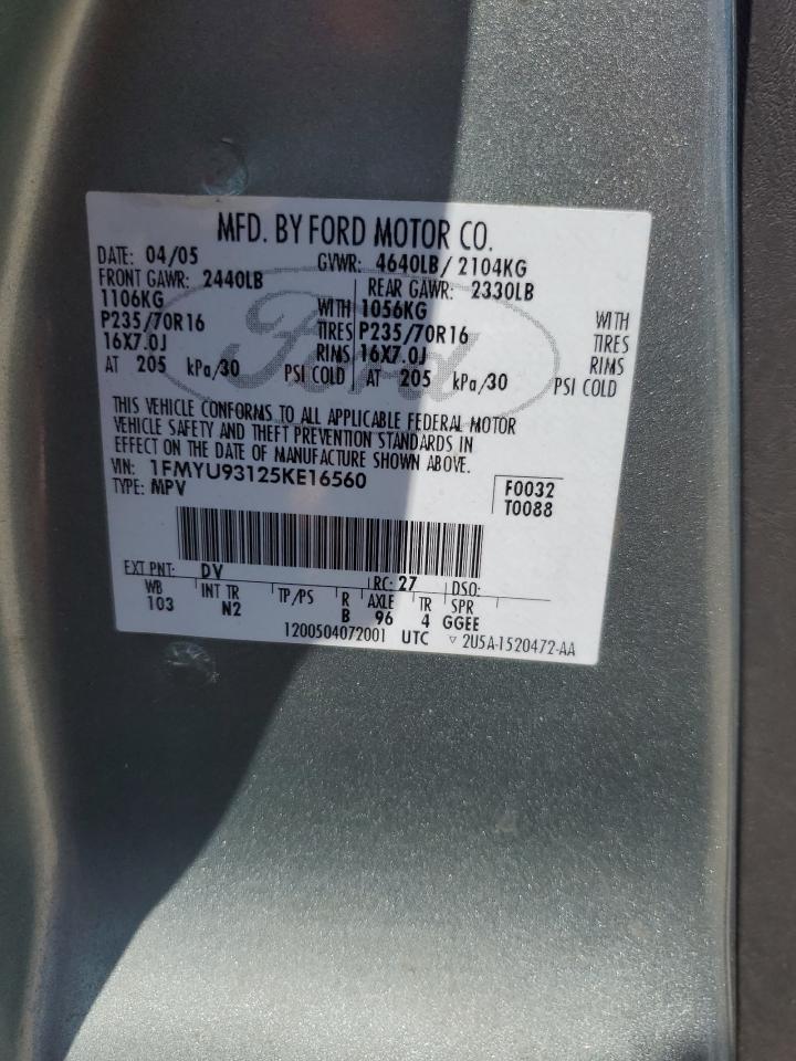 2005 Ford Escape Xlt VIN: 1FMYU93125KE16560 Lot: 68489104