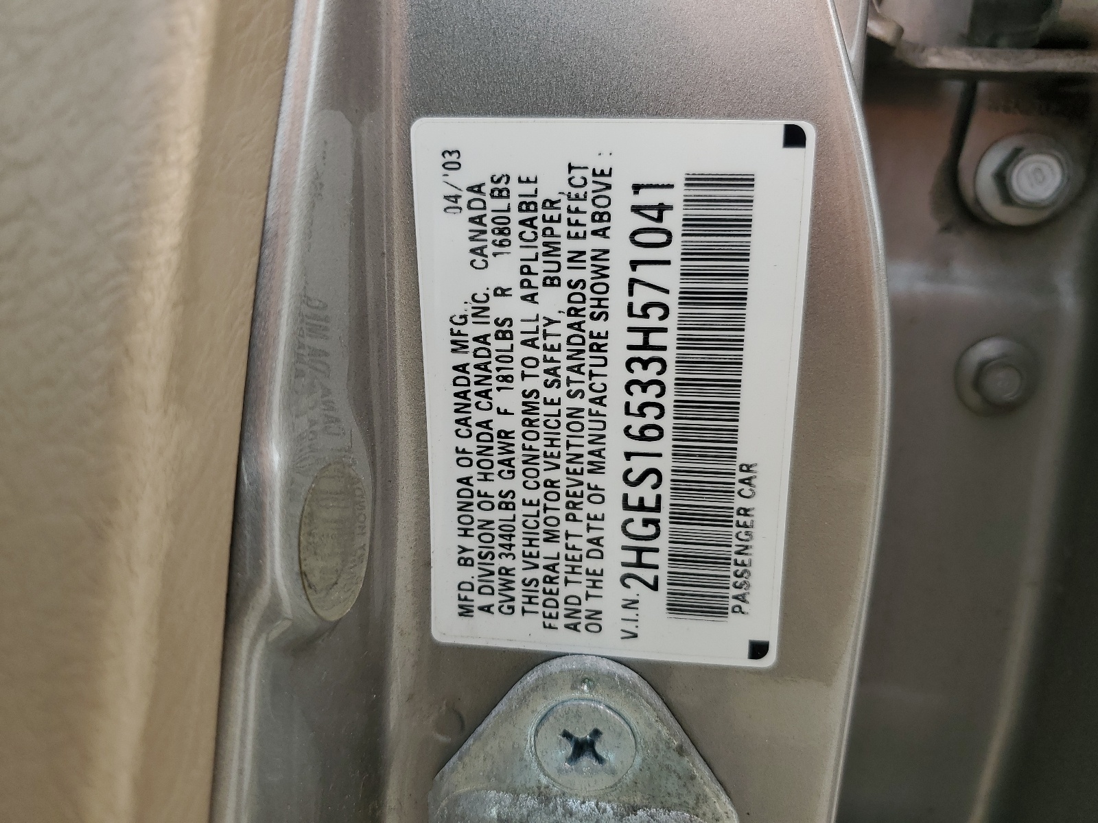 2HGES16533H571041 2003 Honda Civic Lx