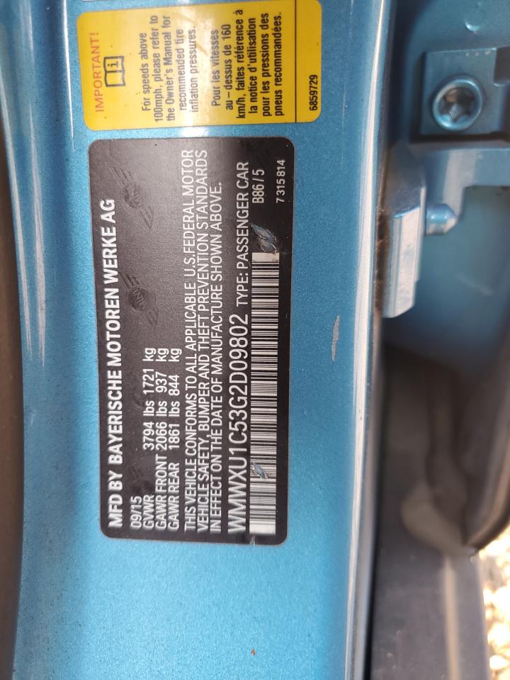 2016 Mini Cooper VIN: WMWXU1C53G2D09802 Lot: 67316364
