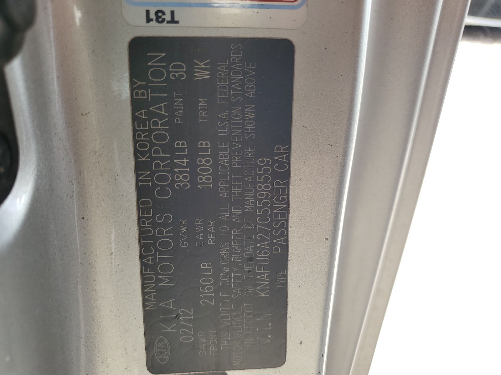 KNAFU6A27C5598559 2012 Kia Forte Ex