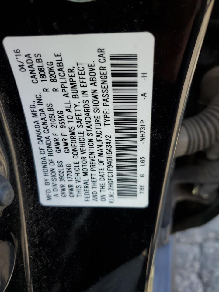 2HGFC1F94GH643472 2016 Honda Civic Touring