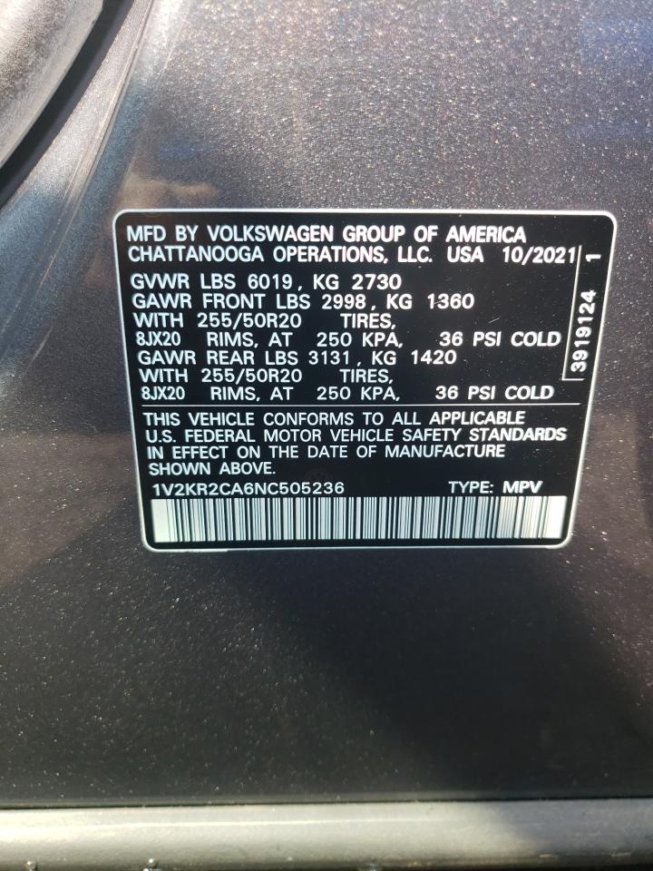 1V2KR2CA6NC505236 2022 Volkswagen Atlas Se