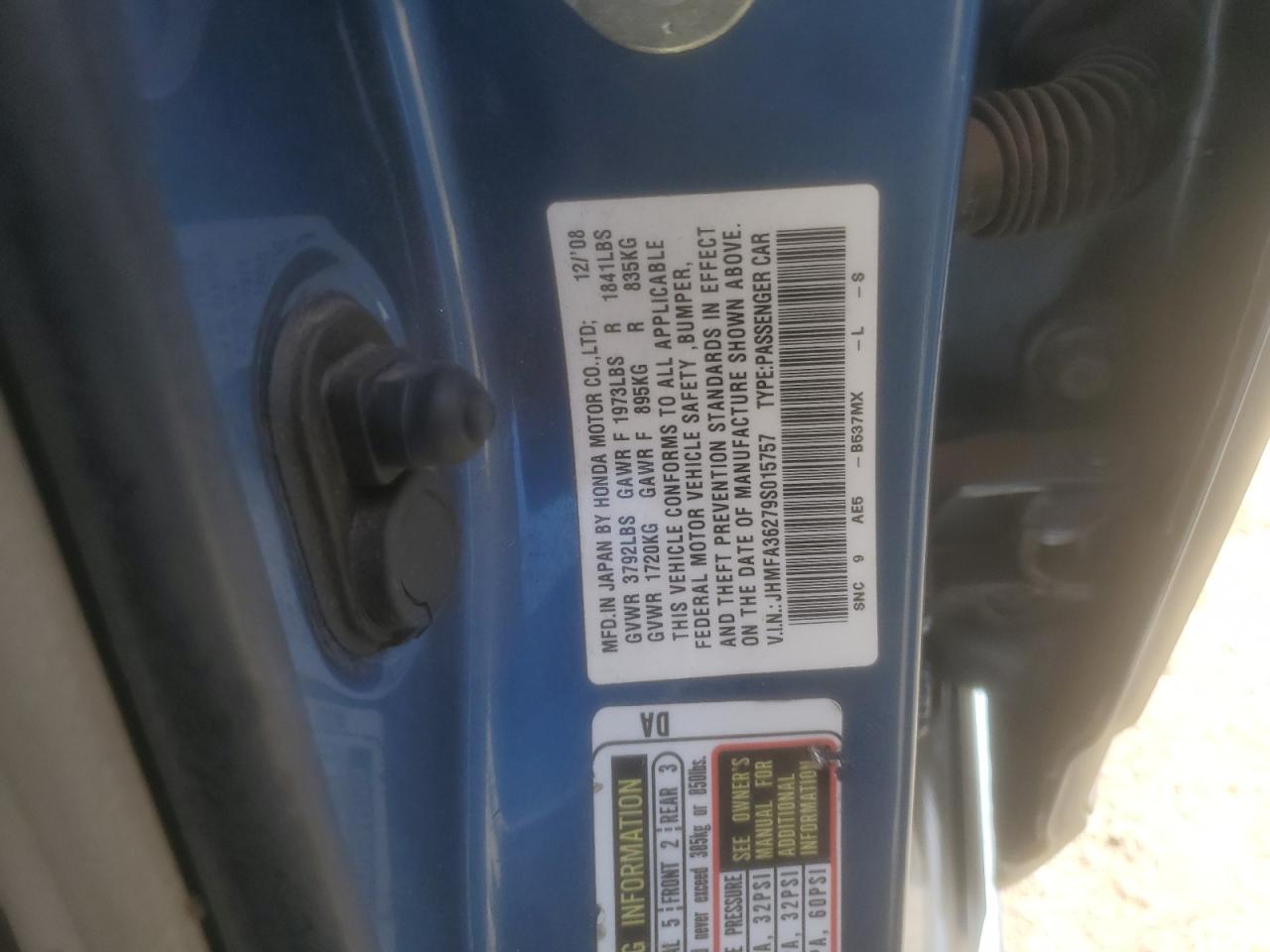 2009 Honda Civic Hybrid VIN: JHMFA36279S015757 Lot: 66006314