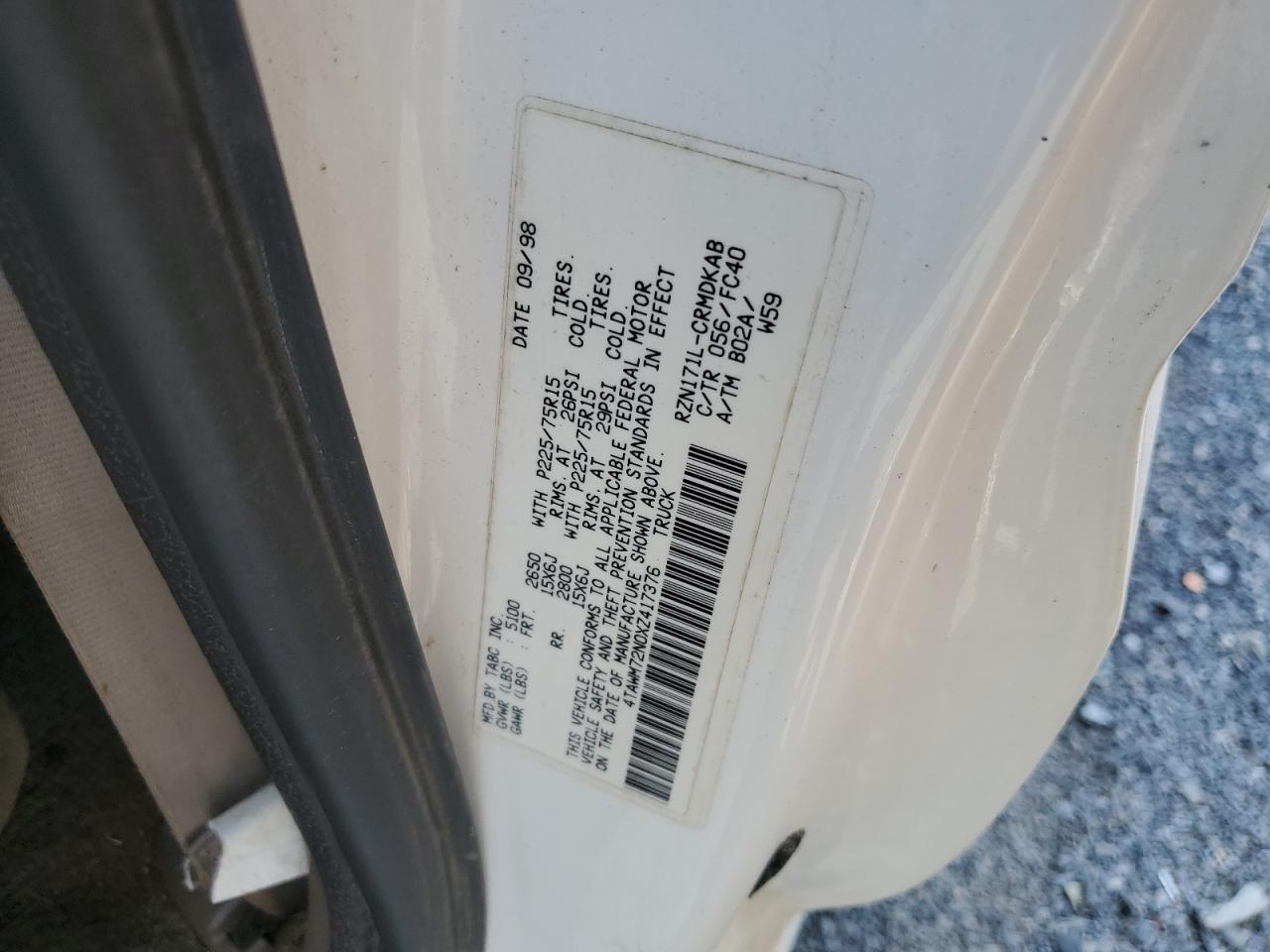 1999 Toyota Tacoma Xtracab VIN: 4TAWM72N0XZ417376 Lot: 67356964