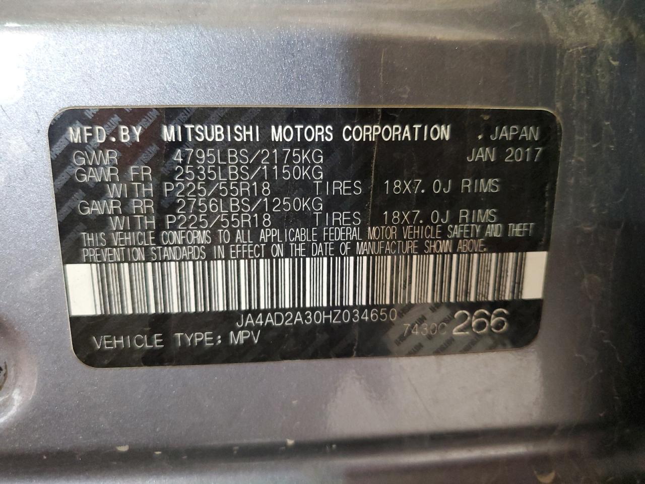 JA4AD2A30HZ034650 2017 MITSUBISHI OUTLANDER - Image 12