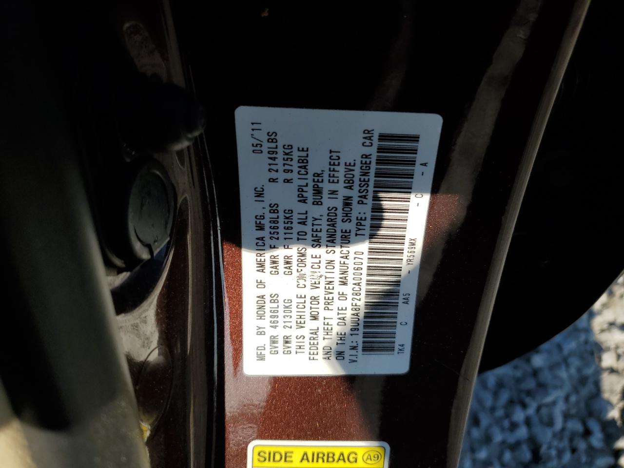 19UUA8F28CA006070 2012 Acura Tl