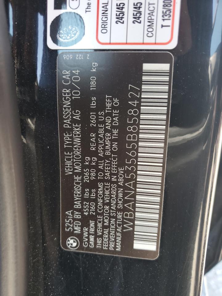 2005 BMW 525 I VIN: WBANA53565B858427 Lot: 67075114