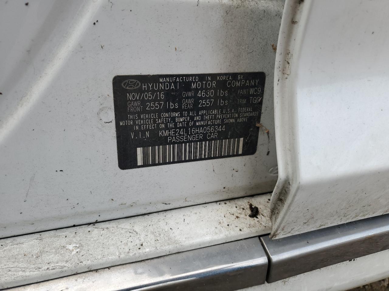 2017 Hyundai Sonata Hybrid VIN: KMHE24L16HA056344 Lot: 65728664