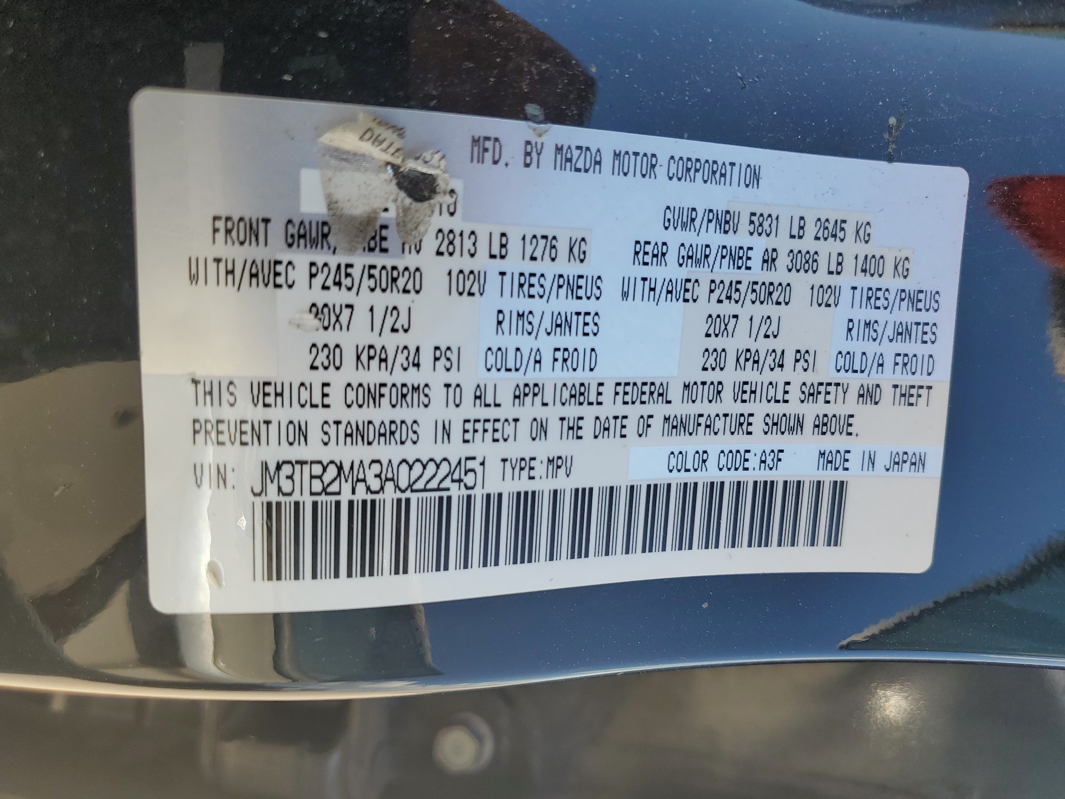 JM3TB2MA3A0222451 2010 Mazda Cx-9