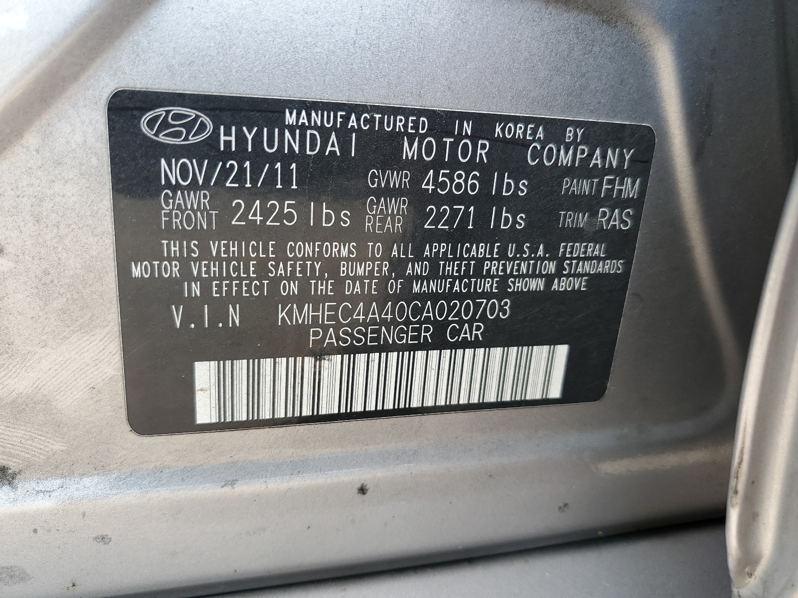 KMHEC4A40CA020703 2012 Hyundai Sonata Hybrid