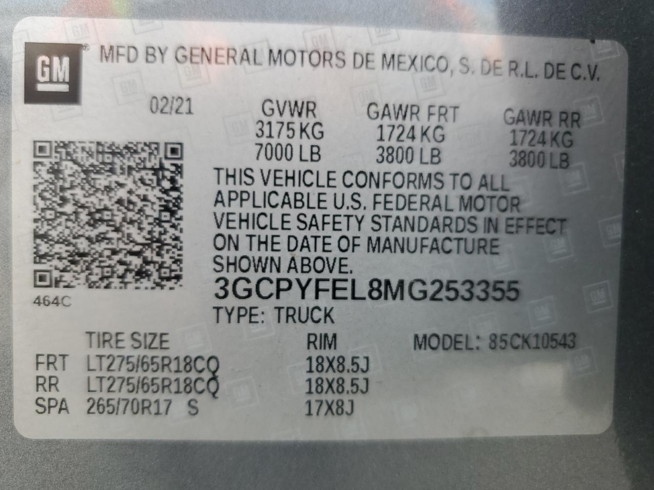 2021 Chevrolet Silverado K1500 Lt Trail Boss VIN: 3GCPYFEL8MG253355 Lot: 69022434