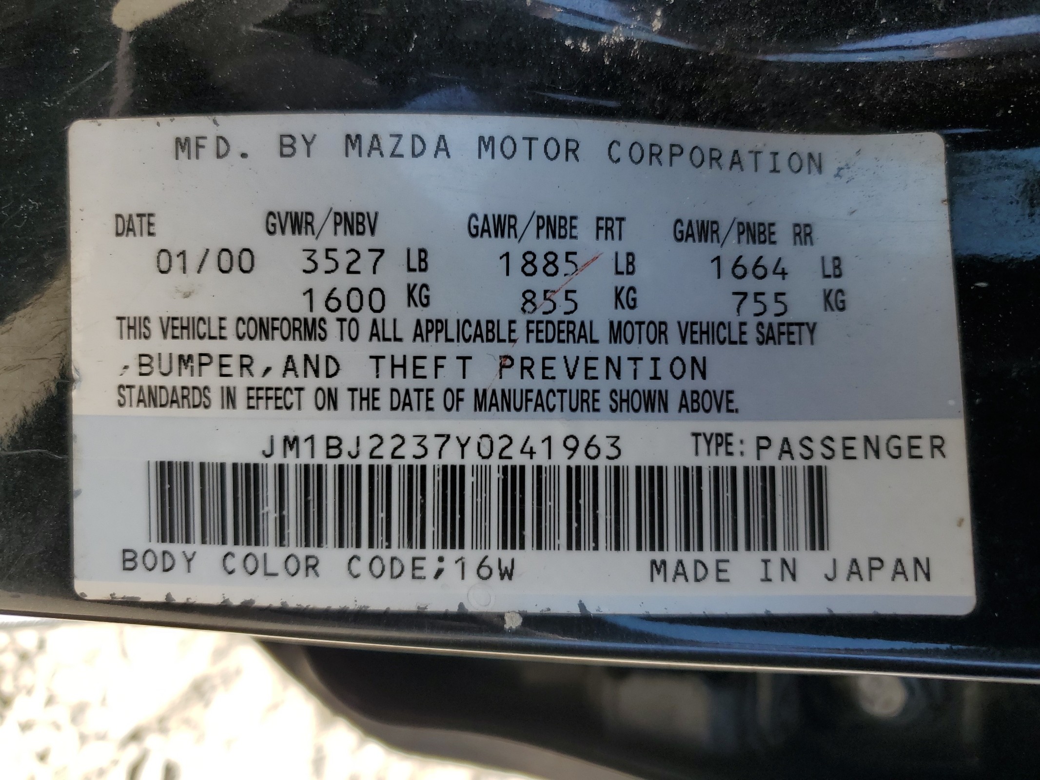 JM1BJ2237Y0241963 2000 Mazda Protege Es