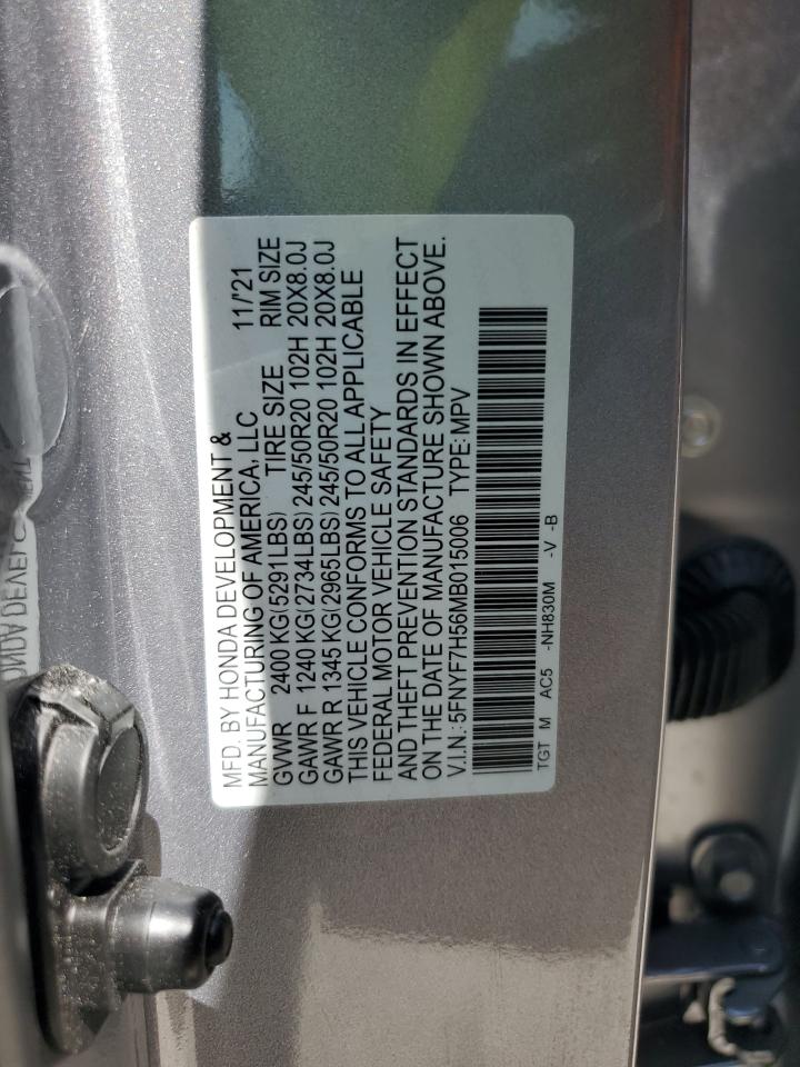 2021 Honda Passport Exl VIN: 5FNYF7H56MB015006 Lot: 66742564