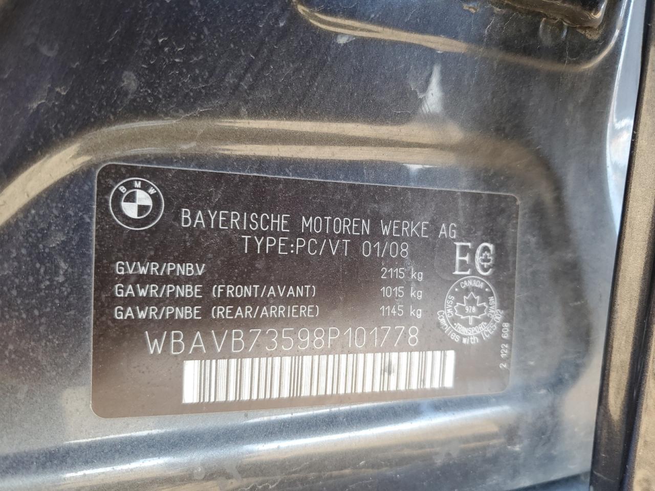 2008 BMW 335 I VIN: WBAVB73598P101778 Lot: 69840624