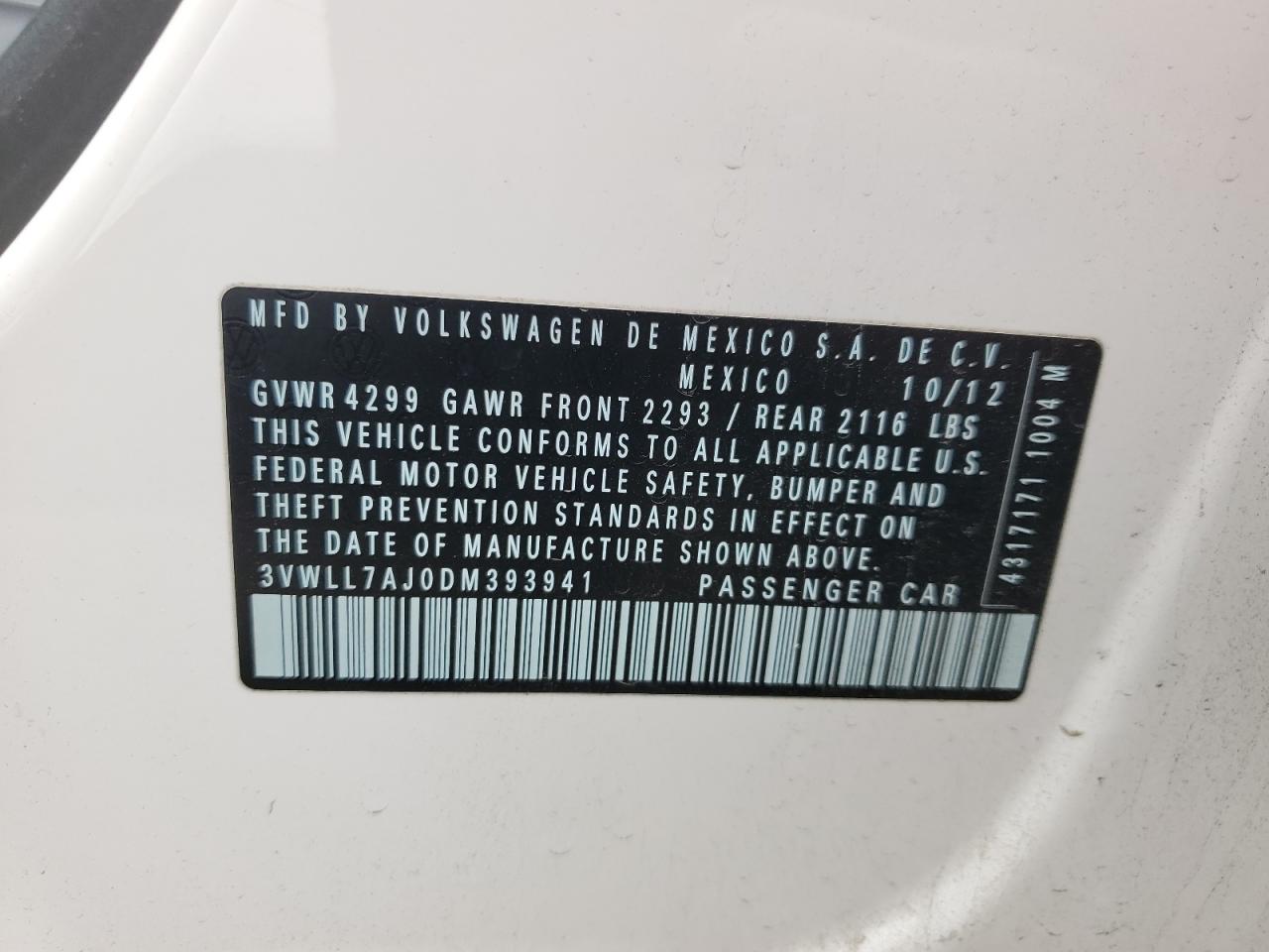 3VWLL7AJ0DM393941 2013 Volkswagen Jetta Tdi