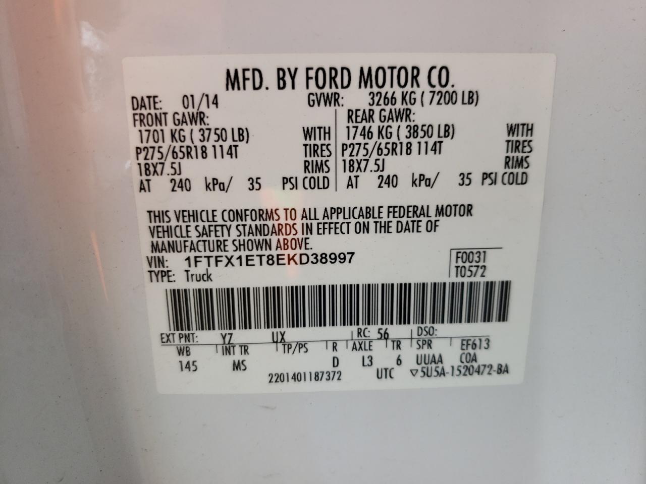 1FTFX1ET8EKD38997 2014 Ford F150 Super Cab