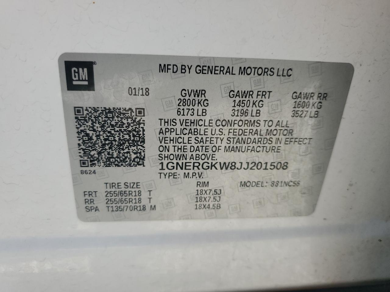 1GNERGKW8JJ201508 2018 CHEVROLET TRAVERSE - Image 13