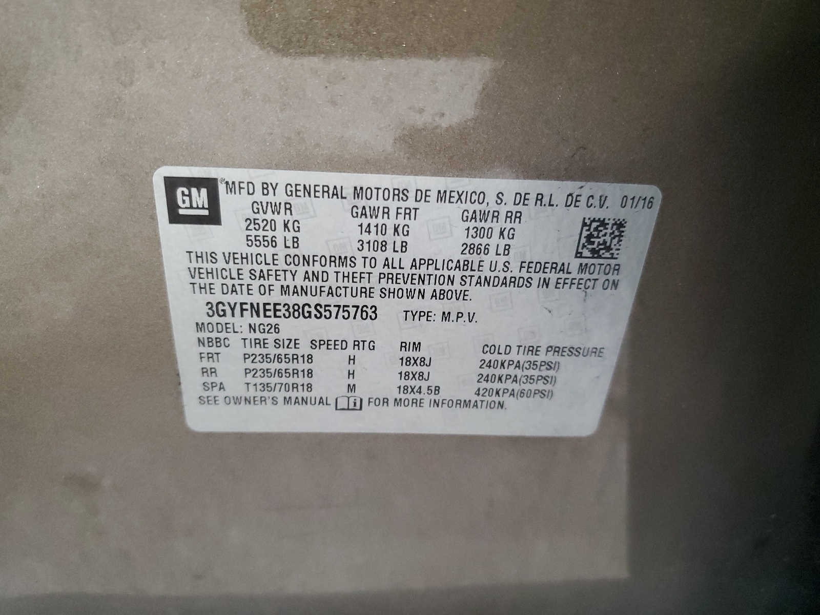 3GYFNEE38GS575763 2016 Cadillac Srx Luxury Collection