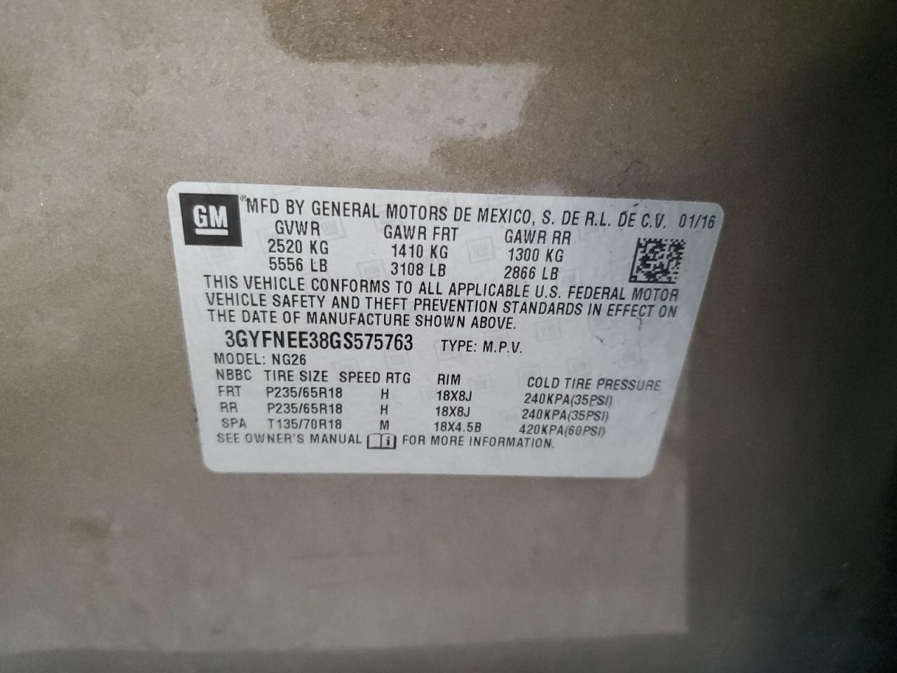 2016 Cadillac Srx Luxury Collection VIN: 3GYFNEE38GS575763 Lot: 67372984